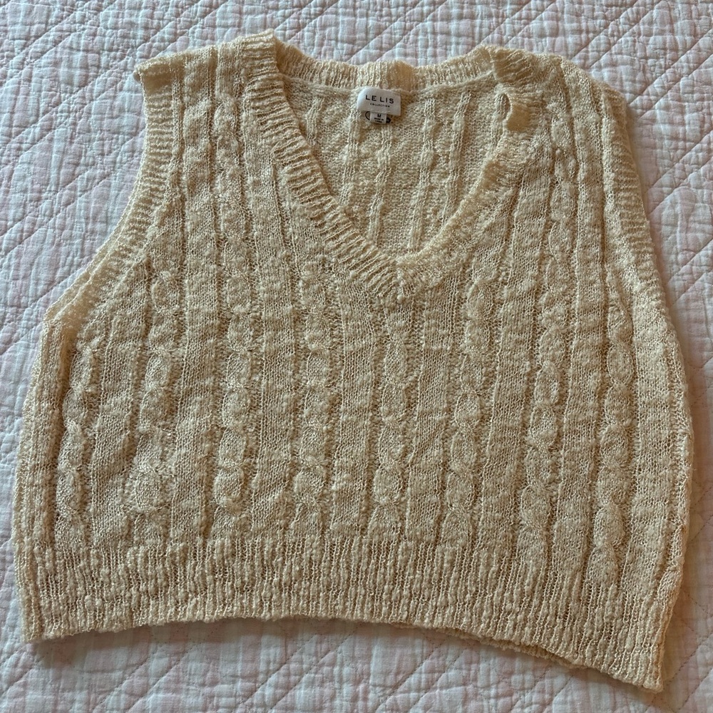 Le Lis Cream V-Neck Cable Knit Sweater Vest
